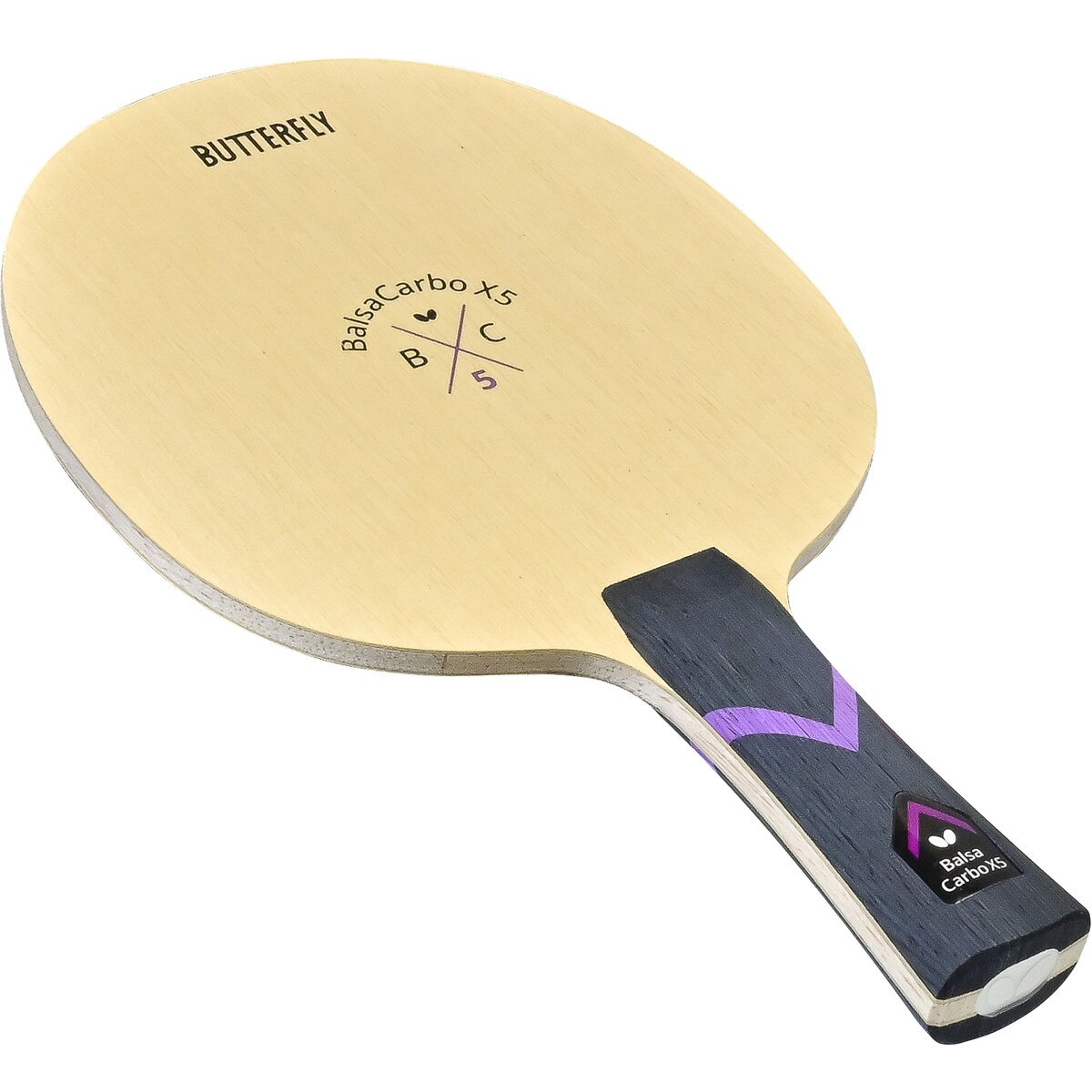 Butterfly BalsaCarbo X5 22 Blade: Diagonal View of Flared Handle Type